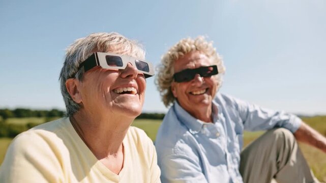 Solar Eclipse Safe Viewing with Protective Eye Glasses in Slow Motion