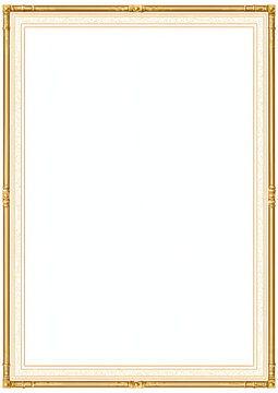 Crafted for its ornate design and golden finish, the frame features fine lines and patterns.