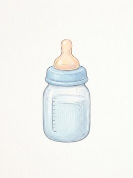 Illustration of a Baby Bottle with Milk in a Soft Color Palette on a Neutral Background