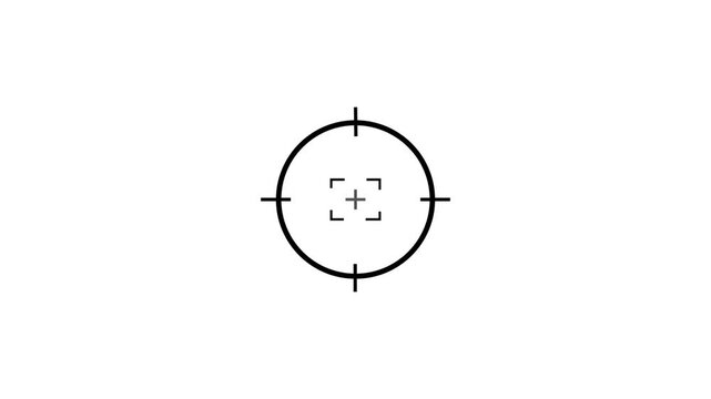 Minimalist black crosshair scope reticle with dual concentric circle rings and extending crosshair ticks against a solid white background. Target aiming reticle, precision weapon sight scope. 