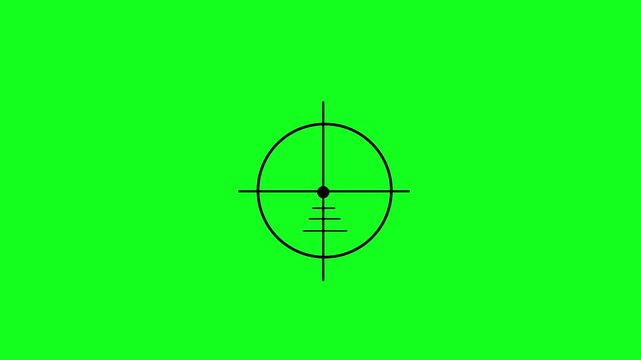 Minimalist black crosshair scope reticle with dual concentric circle rings and extending crosshair ticks against a solid green background. Target aiming reticle, precision weapon sight scope. 