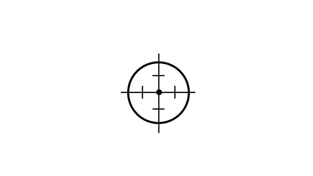 Minimalist black crosshair scope reticle with dual concentric circle rings and extending crosshair ticks against a solid white background. Target aiming reticle, precision weapon sight scope. 