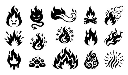 Obraz premium Doodle Fire Flame and Fantasy Heat Symbols Monochrome Vector Collection
