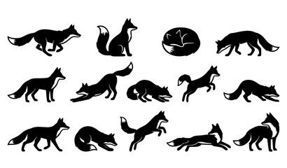 Obraz premium Wild Fox Silhouette Collection with Diverse Animal Poses Vector Clip Art