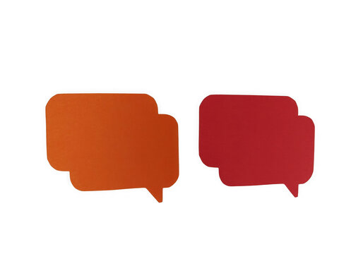 Two colorful speech bubble icons for communication and chat messaging design isolated on transparent background