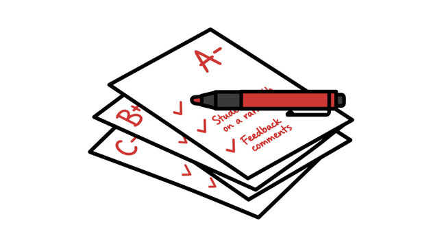 Graded school exam papers with pen by profesor vector