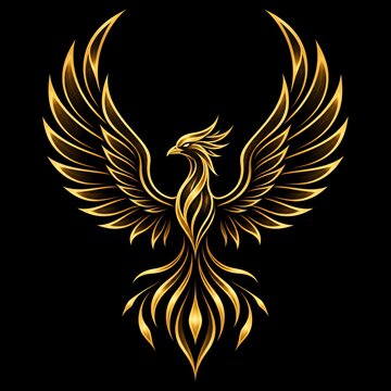 Vector logo of a golden phoenix bird featuring symmetrical and elegant wing details, highly suitable for premium brand identity.