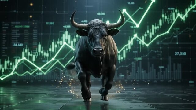 Charging bull symbolizing success and financial growth in the stock market