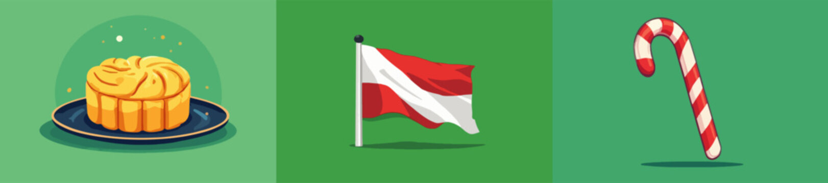 Polish Flag with Cake and Candy Cane Illustration Set