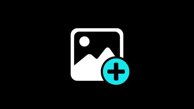 Image upload icon with plus symbol, representing adding photos, uploading media, creating albums, gallery management, social sharing, digital content, and file attachment functionality icon .