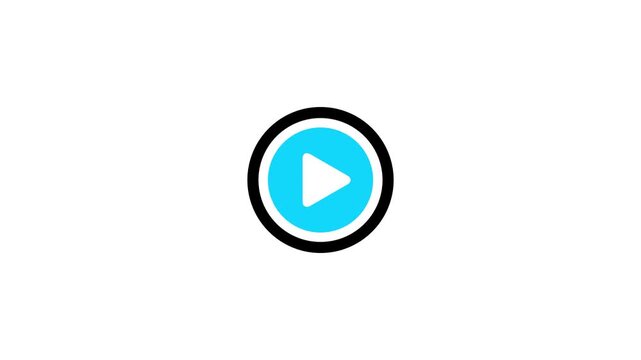 Circular play button icon with blue center and black outline, isolated on white background, representing media playback, video, streaming, entertainment, and digital interface control