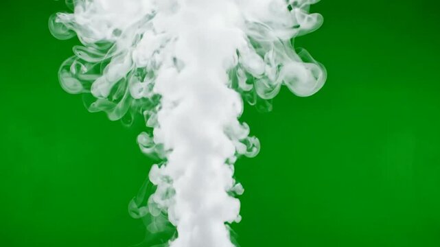 White smoke column rising on green screen, abstract vapor cloud overlay for vfx and motion steam
