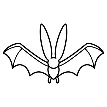Cute big-eared bat outline vector icon for Halloween