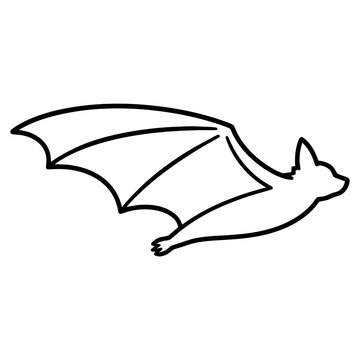 Side view flying bat vector outline graphic for Halloween design