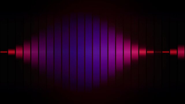 Vibrant purple and red audio spectrum animation displaying digital sound waves moving rhythmically across a dark background in this professional quality seamless loop stock video footage