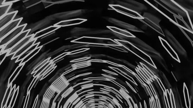 Futuristic black and white metallic hexagonal tunnel video background for sci-fi