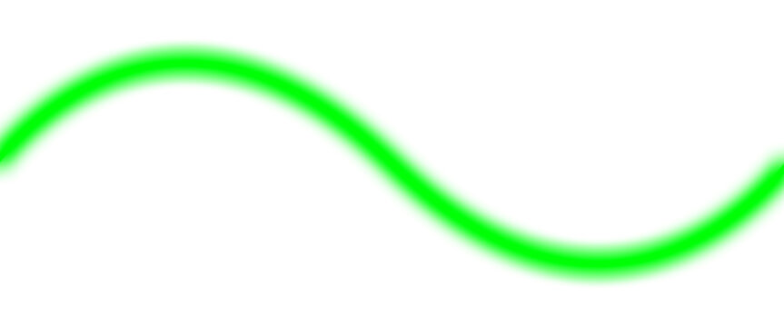 A vibrant smooth neon green sine wave design element perfect for digital art isolated on transparent background