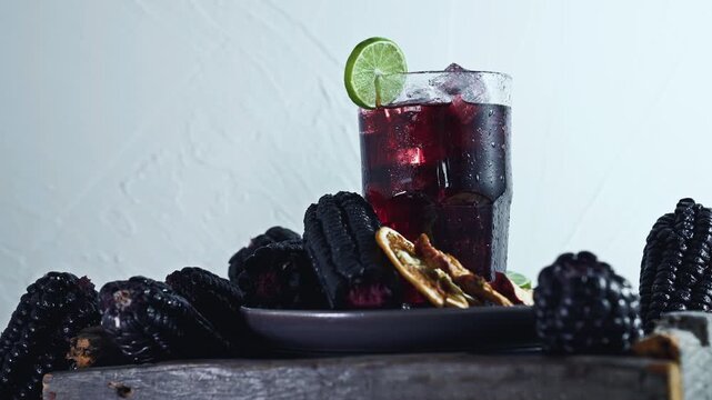 Authentic Peruvian Chicha Morada Drink, Purple Corn Drink with Lime and Cinnamon 