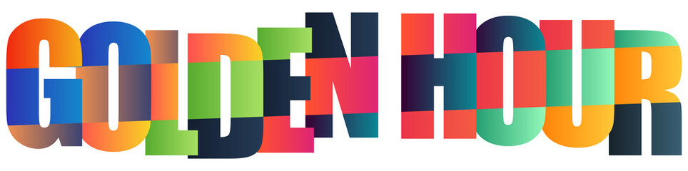 Colorful typography design with gradient letters spelling golden hour © Mahadi