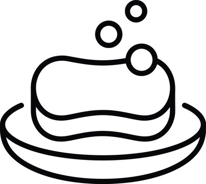 Bar of soap on a dish with bubbles line vector icon bathroom lathering cosmetic sanitary