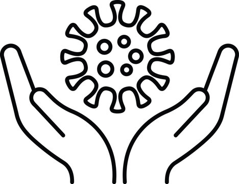 Hands holding a virus microbe microorganism icon vector with microorganism bacteria infection epidemic