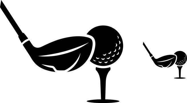  Golf club driver hitting ball on tee silhouette vector icon illustrationGolf club driver hitting ball on tee silhouette vector icon illustration
