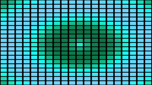 Glowing blue and turquoise square grid patterns shifting in rhythmic motion create a mesmerizing digital animation effect for modern backgrounds in this abstract looping video clip.