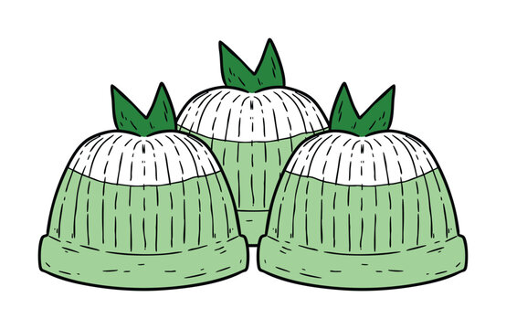 Traditional Indonesian Kue Putu Ayu Steamed Pandan Cake Illustration