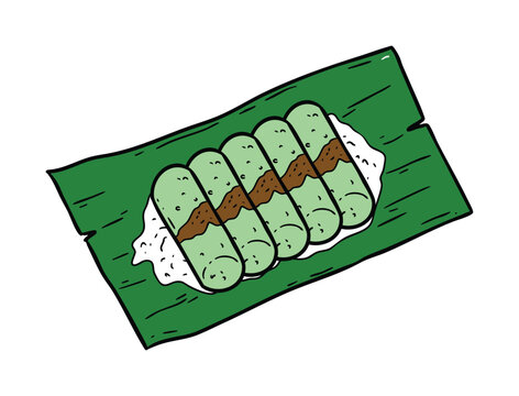 Kue Putu Traditional Indonesian Steamed Rice Cake Illustration