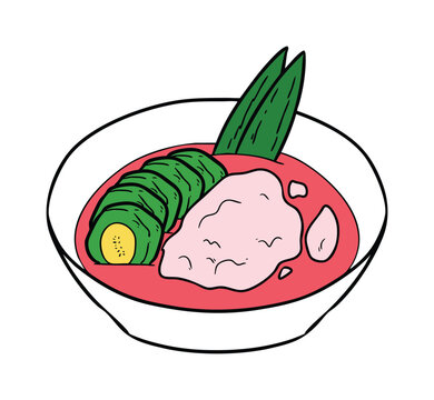 Es Pisang Ijo Indonesian Traditional Banana Dessert Illustration