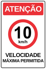 placa aviso velocidade máxima 10 km por hora