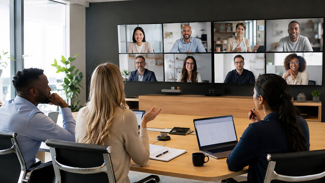 Virtual Meeting Concept with Diverse Participants on a Video Conference Call Featuring Remote, Collaboration