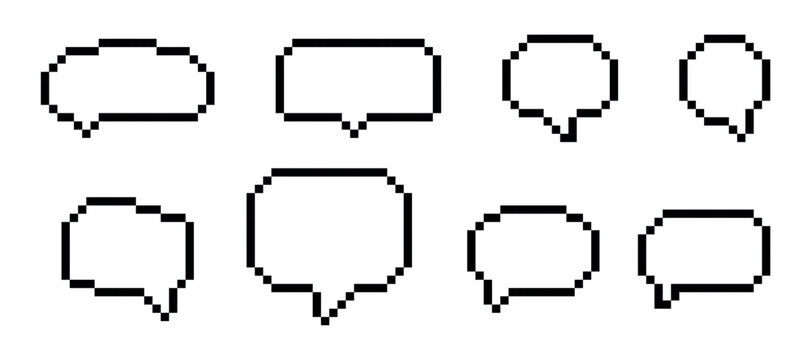 Collection of pixel art speech bubbles in various shapes and sizes