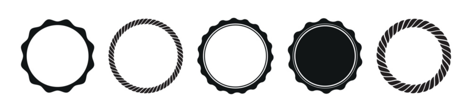 Collection of five circular decorative frames and borders on white background