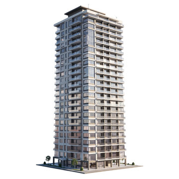 Modern High Rise Residential Building with Balconies