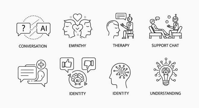 AI conversation and empathy icons set for mental health and support