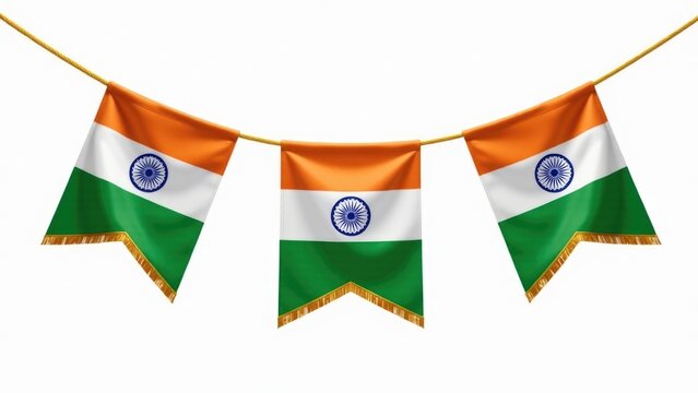 Three Indian flags hanging from a rope, great for patriotic events or celebrations