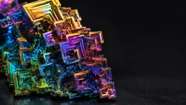 Iridescent bismuth crystal texture abstract background wide