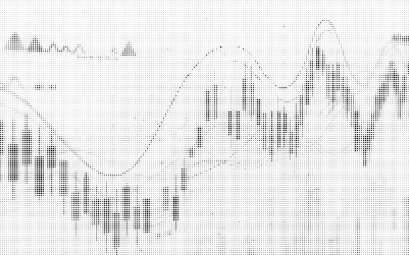 Abstract stock market candlestick chart pattern rendered with halftone dot effect