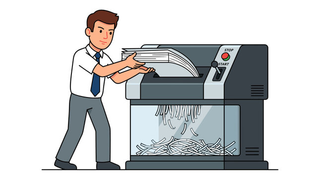 Office worker destroying documents with a paper shredder machine