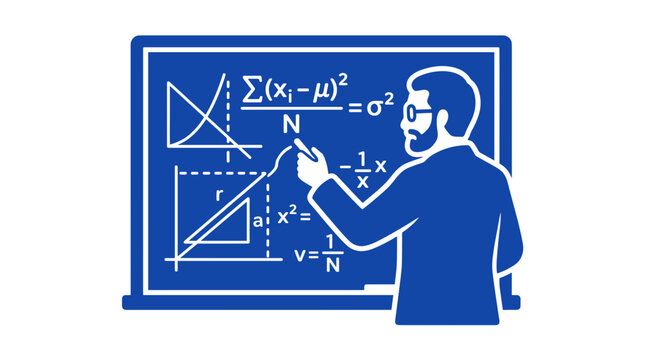 Senior male profesor vector teaching mathematics on a chalkboard
