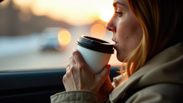 A woman holds a cup of coffee in her hand, a daily routine for many