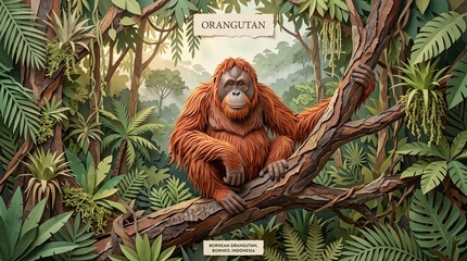 Obraz premium Orangutan – Handmade 3D Paper Collage Wildlife Artwork