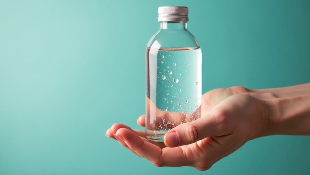 A person holding a bottle of water, useful for various scenarios