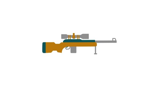 Sniper rifle gun firing animation, long range precision scope weapon shooting animation.