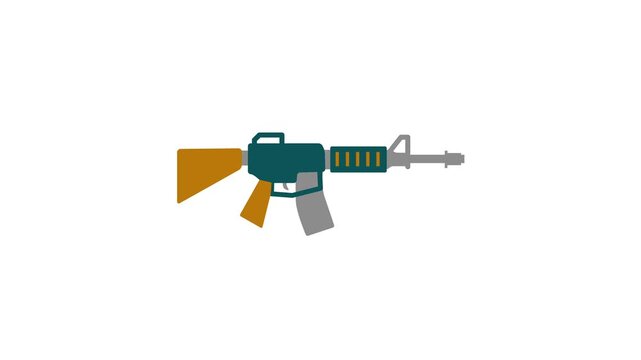 Rifle firing with a rapid muzzle flash and bullet trail, Tactical assault rifle gun icon animation, modern military firearm animation object.