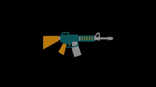 Rifle firing with a rapid muzzle flash and bullet trail, Tactical assault rifle gun icon animation, modern military firearm animation object.