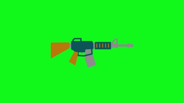 Rifle firing with a rapid muzzle flash and bullet trail, Tactical assault rifle gun icon animation, modern military firearm animation object.