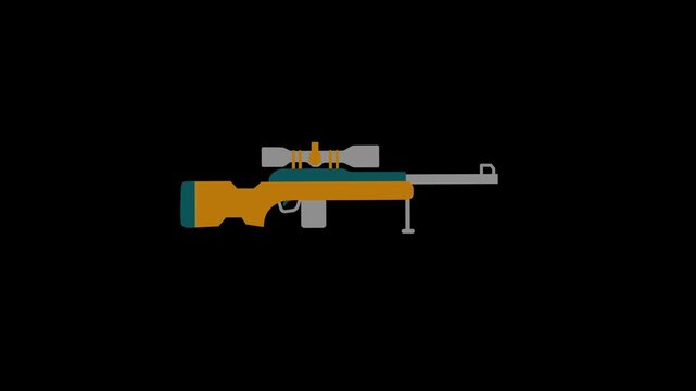 Sniper rifle gun firing animation, long range precision scope weapon shooting animation.