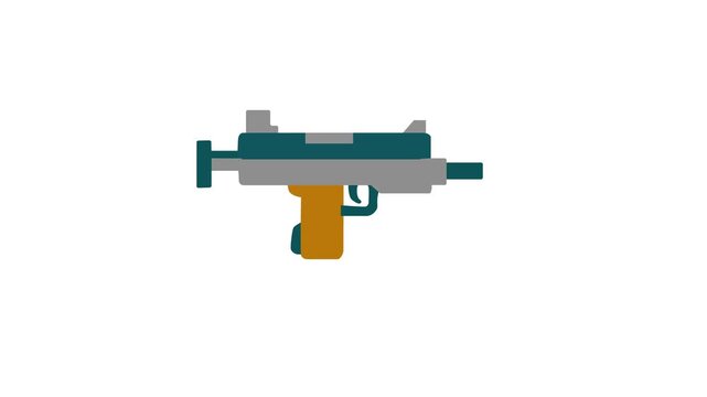 Military weapon firing concept animation. Compact sub machine gun icon shooting animation, tactical firearm motion graphic on white background